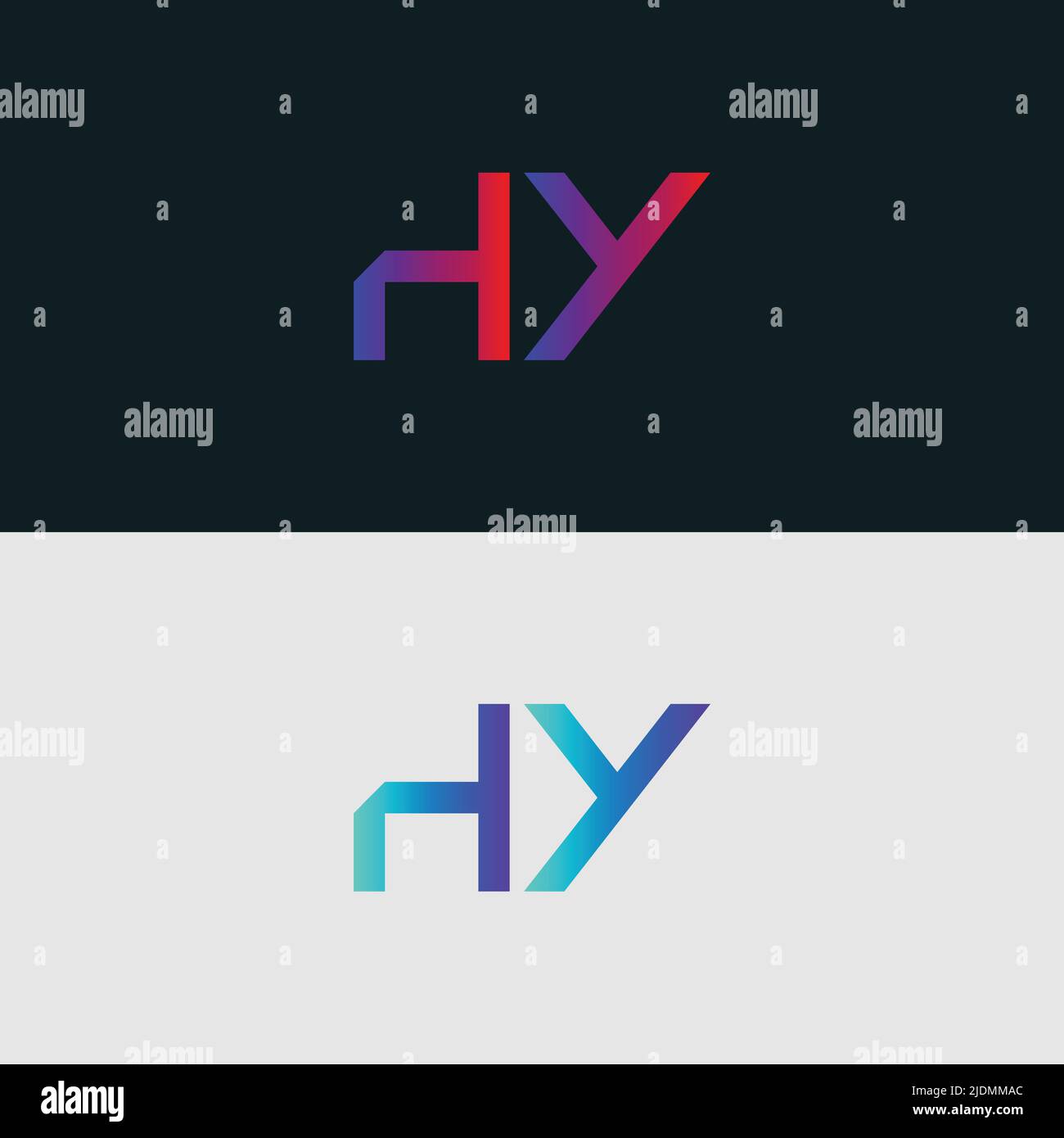 Initial Alphabet letter Logo icon HY colorful vibrant gradient color trendy logos Stock Vector