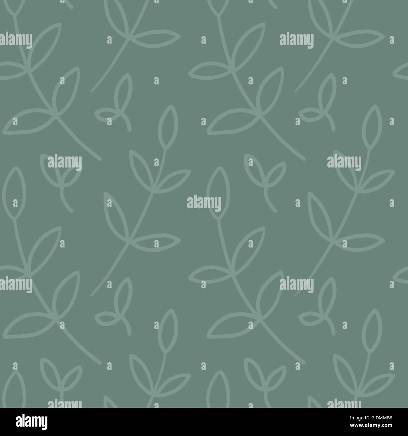 hand drawn branches with leaves seamless pattern botanical green background. Stock Vector