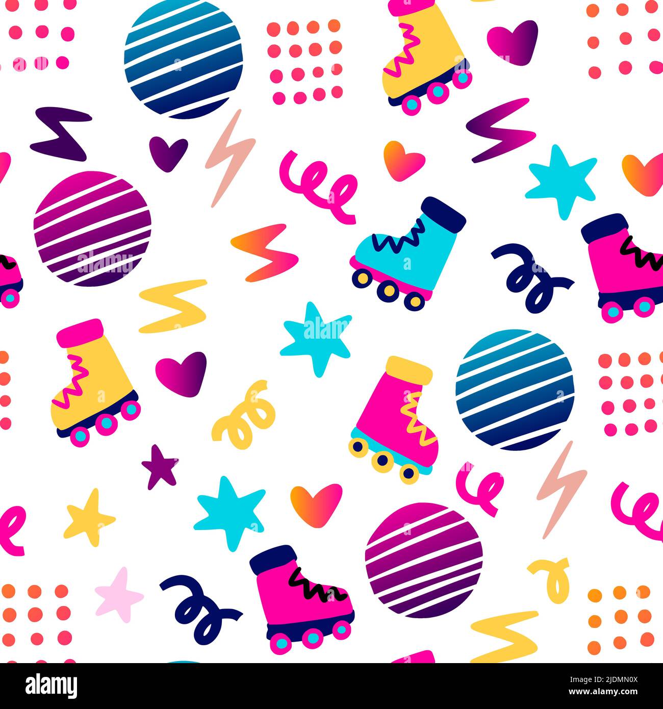 Roller skate party 70s 80s retro seamless pattern. Skating graphic
