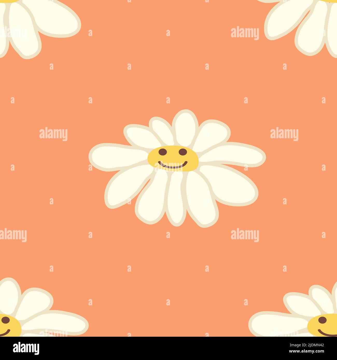 Chamomile smile 1970 pattern. Groovy daisy retro seamless pattern ...