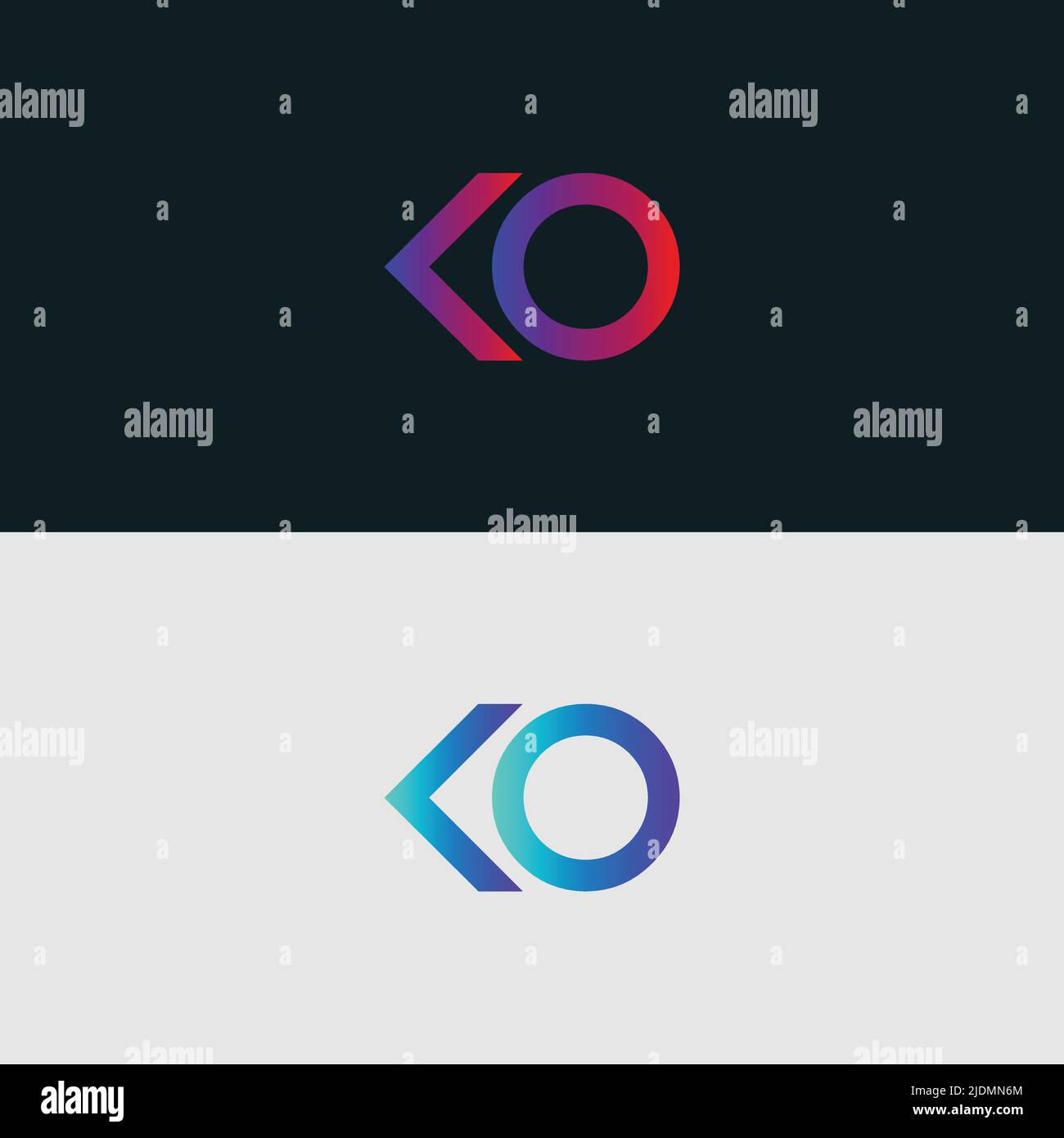 Initial Alphabet letter Logo icon KO, colorful vibrant gradient color ...
