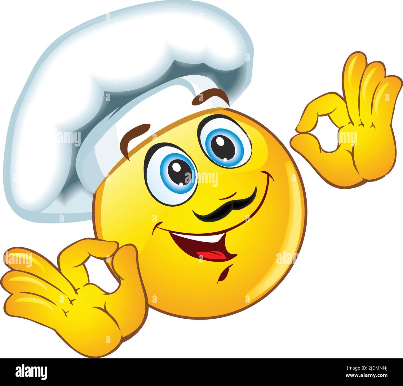 Fun Chef emoji with hat and mustache indicates delicious food. Element ...