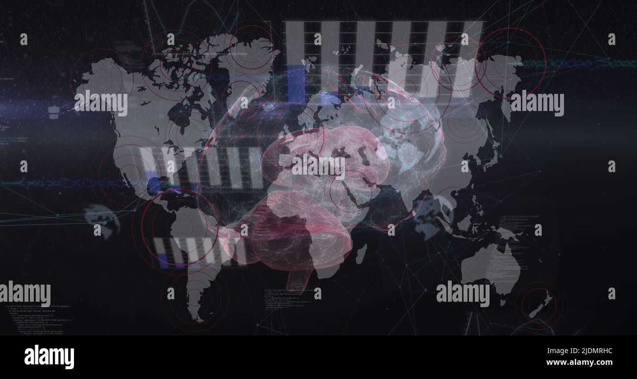Image of data processing over world map Stock Photo - Alamy