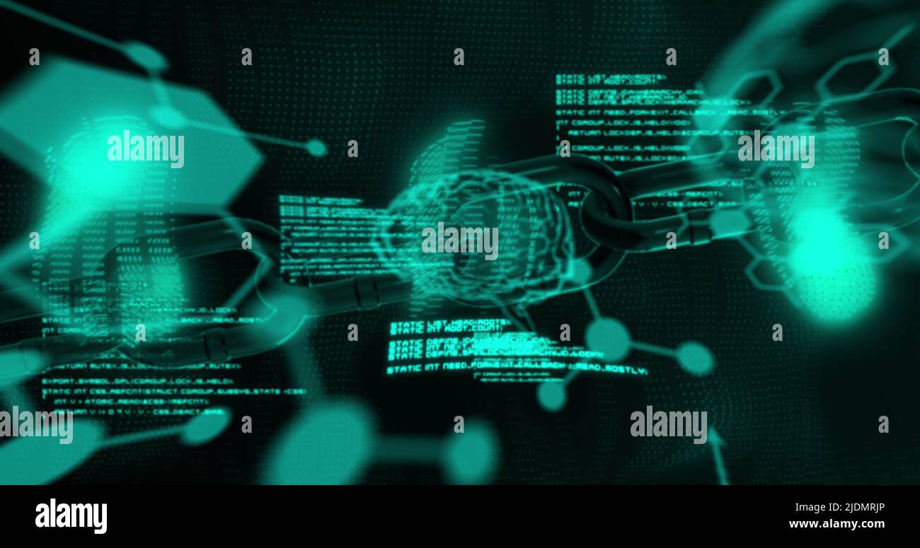 Image of chain and brains over data processing Stock Photo Alamy