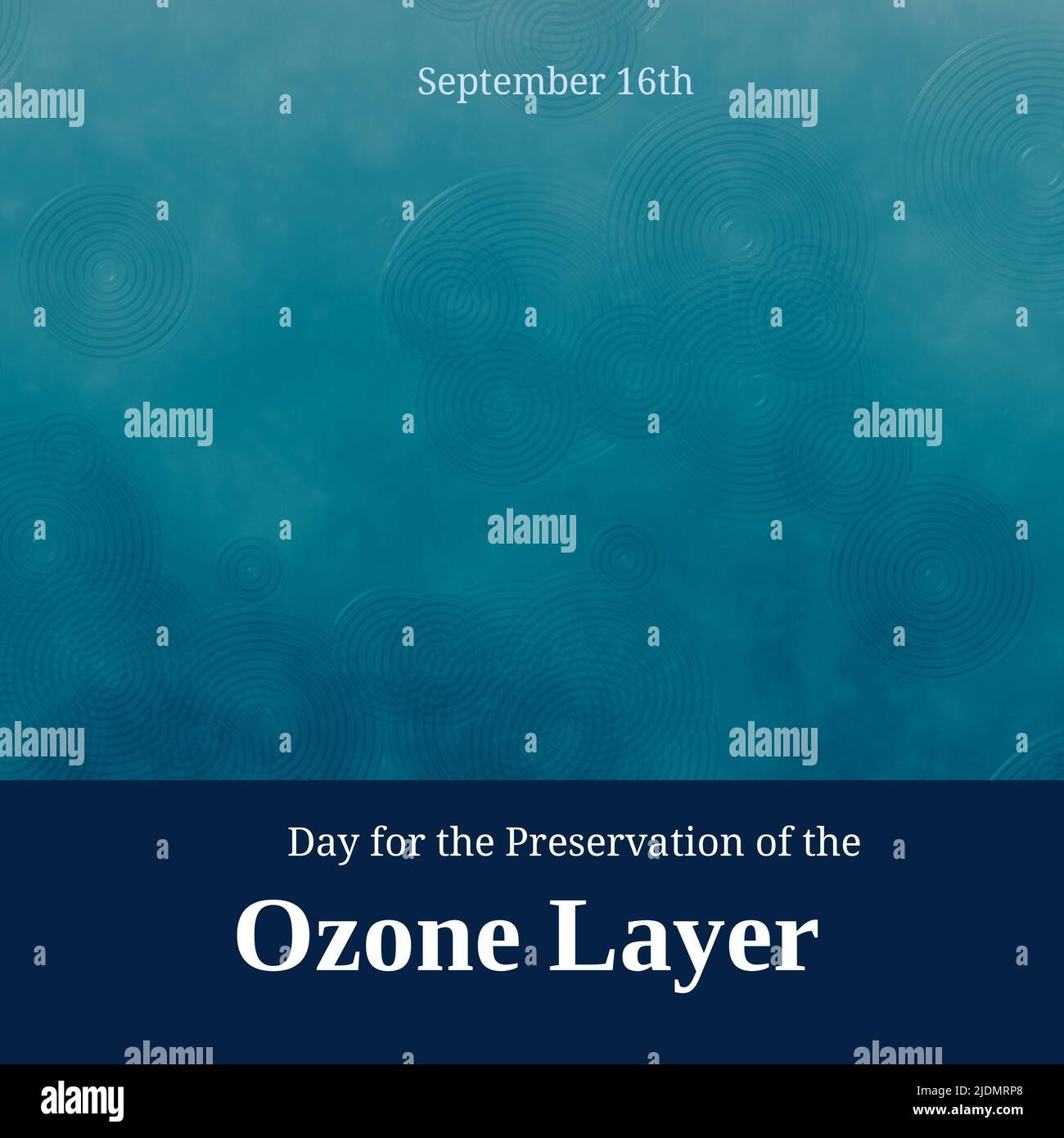 Illustration of day for preservation of ozone layer text with circular patterns on blue background Stock Photo