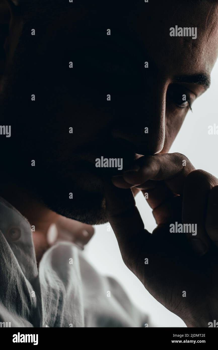 Deep in thought Thinking person Stock Photo Alamy