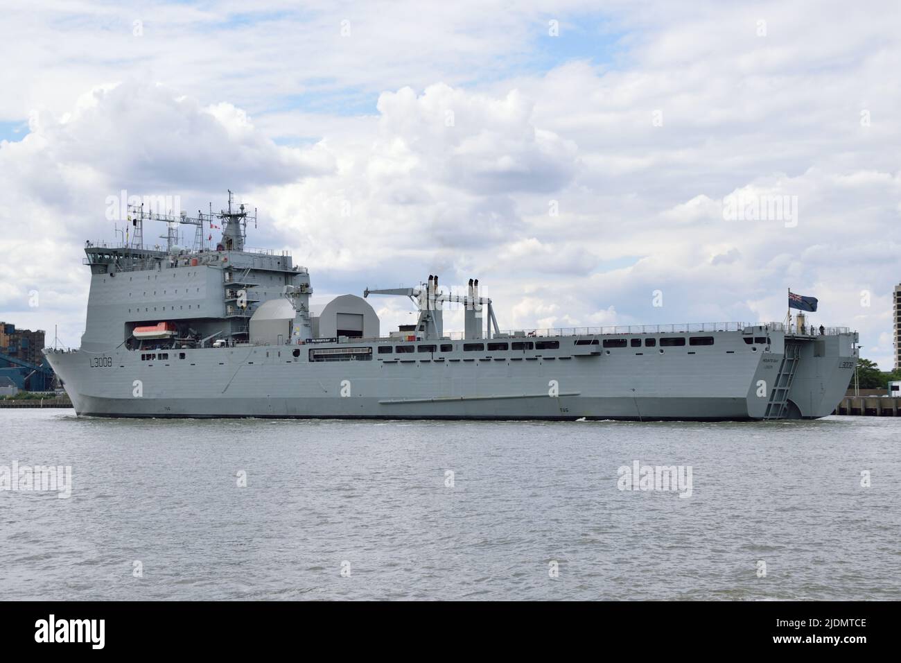 Royal Fleet Auxiliary vessel Mounts Bay heading up the River Thames on a visit to London in support of the Queen's Platinum Jubilee celebrations Stock Photo