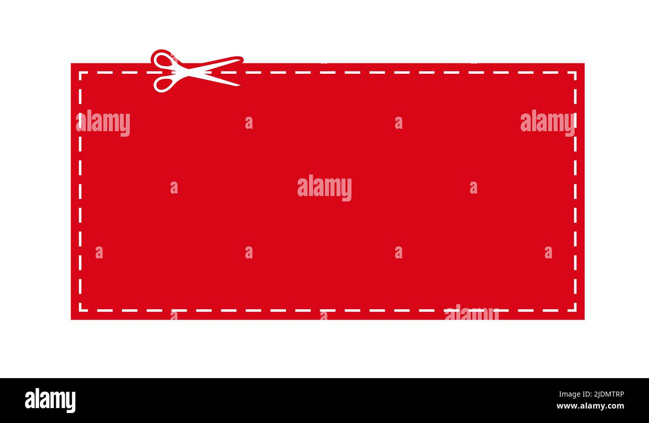 Scissors cut red coupon dotted line with dash icon Stock Vector Image