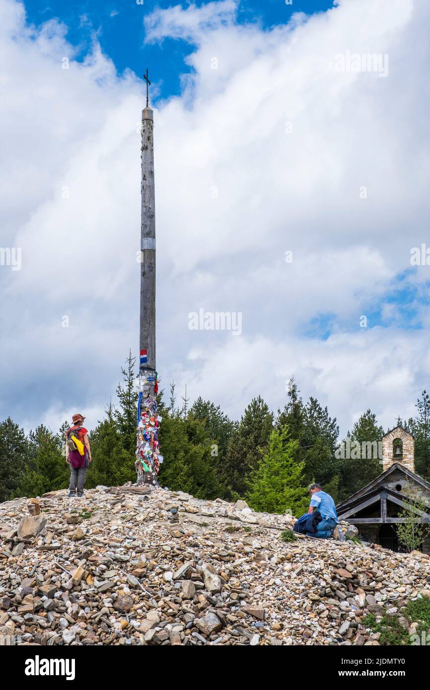 Spain, Camino de Santiago. Cruz de Ferro (Iron Cross) on Mount (Monte