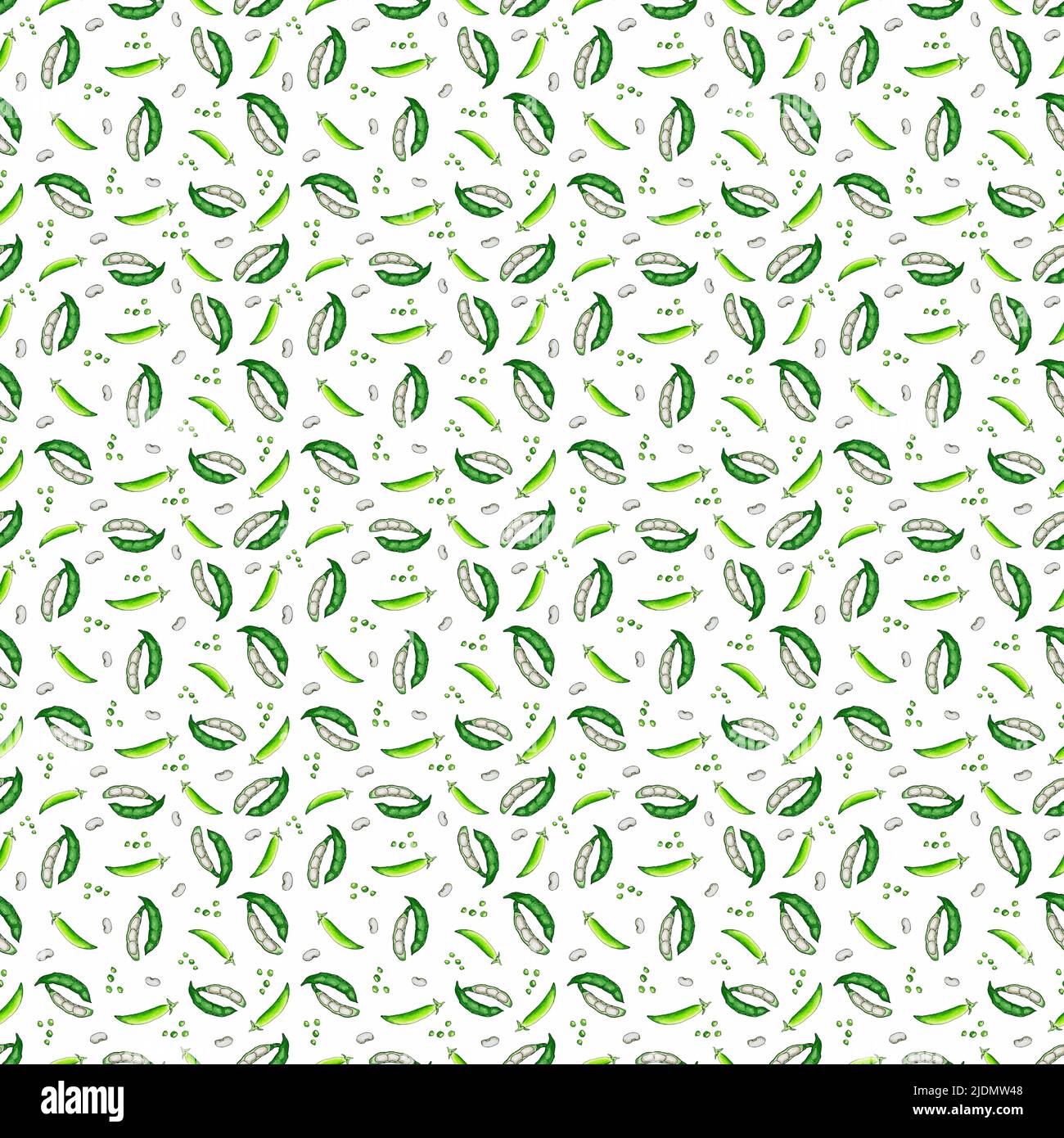Watercolor green pea and beans. Vegetable seamless pattern with peas