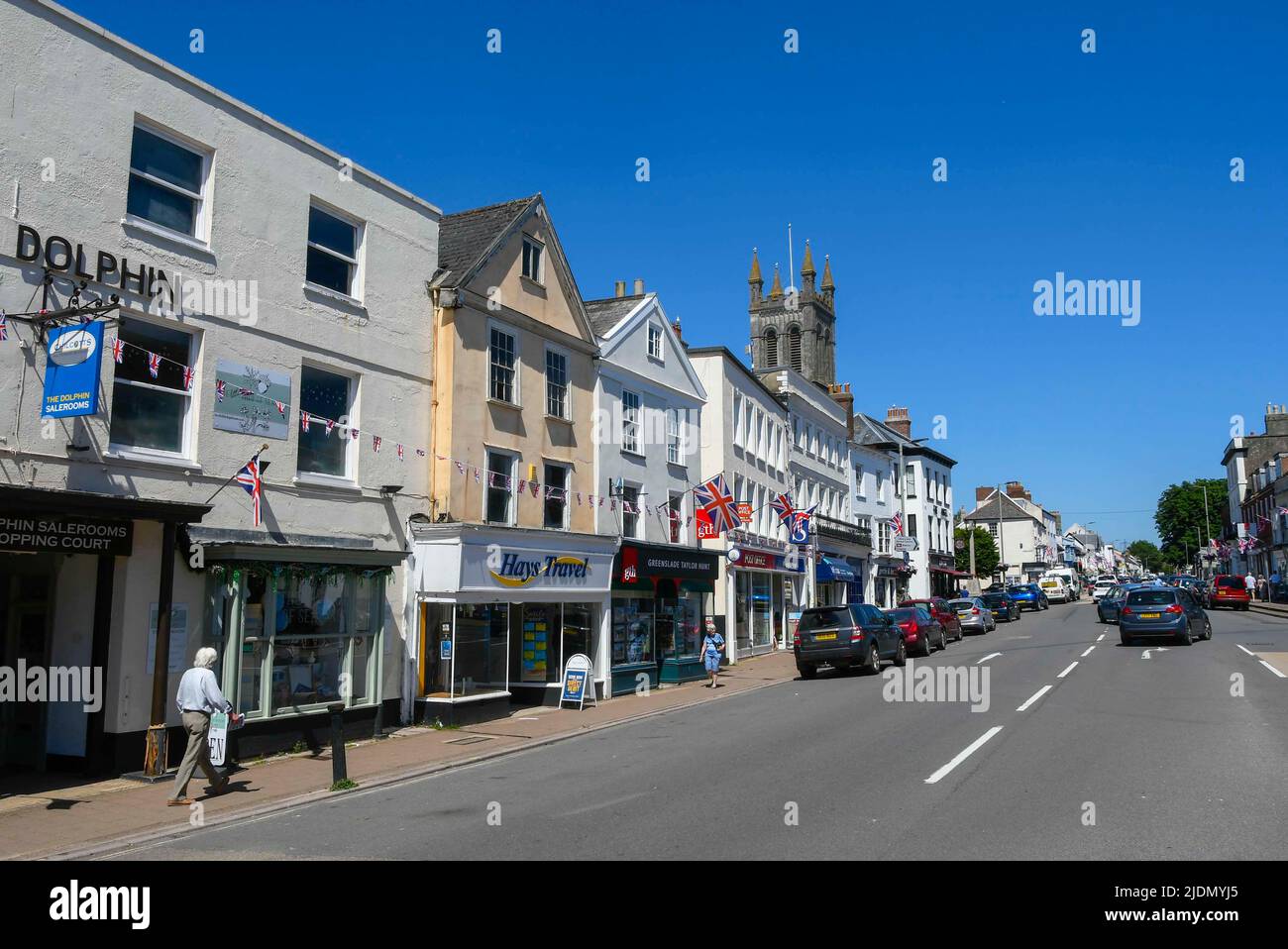 Honiton, Devon, UK.  22nd June 2022.  General view of the town centre at Honiton in Devon ahead of tomorrows parliamentary election for the Tiverton and Honiton constituency.  Picture Credit: Graham Hunt/Alamy Live News Stock Photo