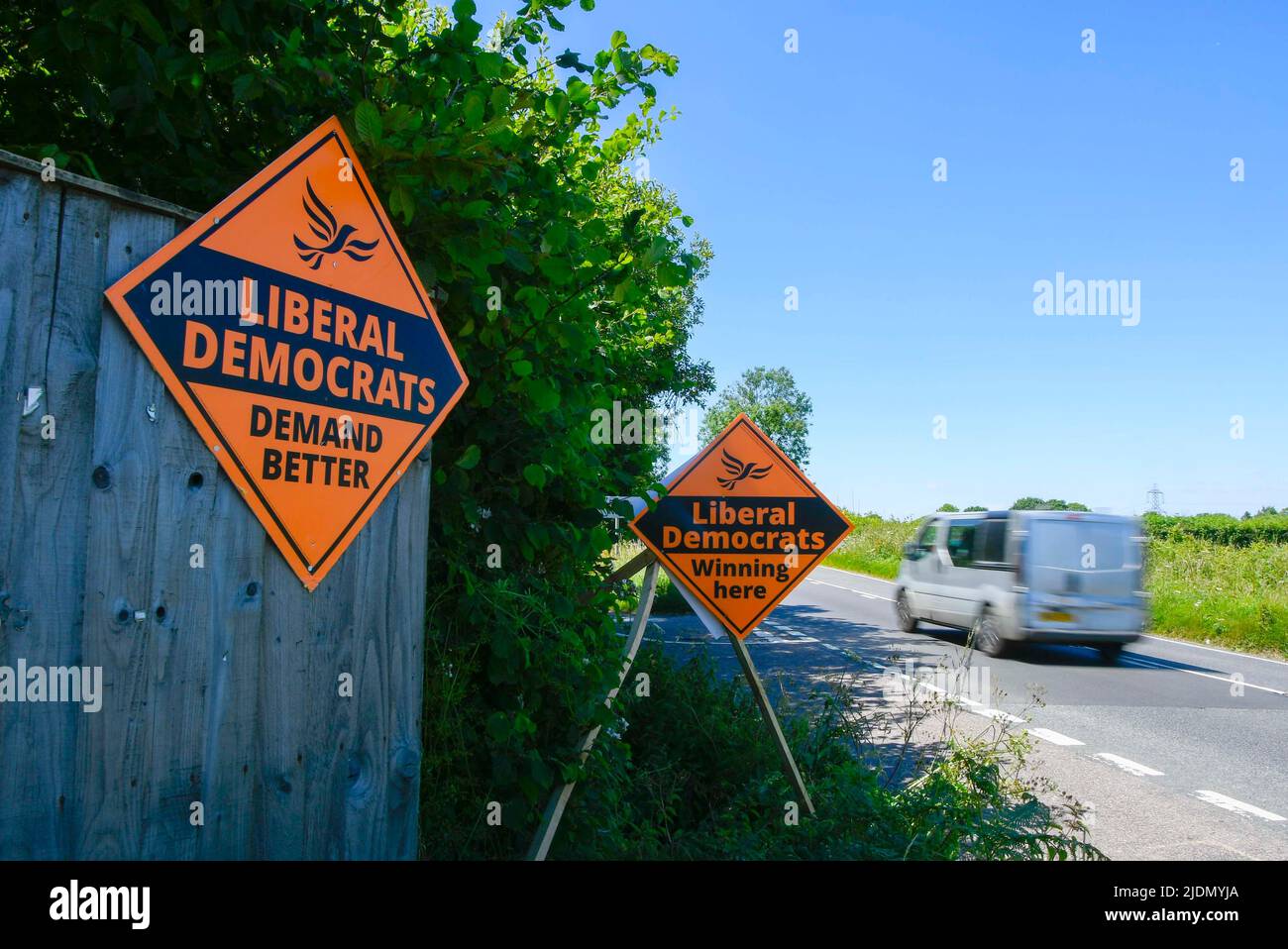 Honiton, Devon, UK.  22nd June 2022.  Election poster for the Liberal Democrats next to the A35 near Honiton in Devon ahead of tomorrows parliamentary election for the Tiverton and Honiton constituency.  Picture Credit: Graham Hunt/Alamy Live News Stock Photo