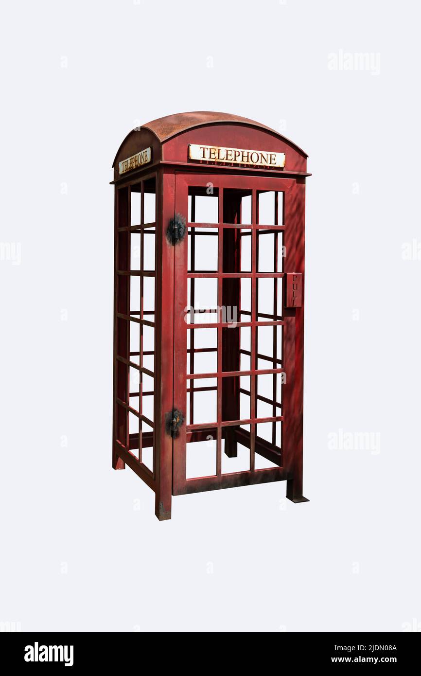 Old telephone booth in isolated on white background clipping path include. Traditional phone box Stock Photo