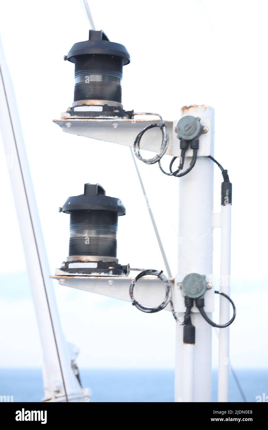 Navigation and radar equipment and antenna on the mast of cruise ship ...