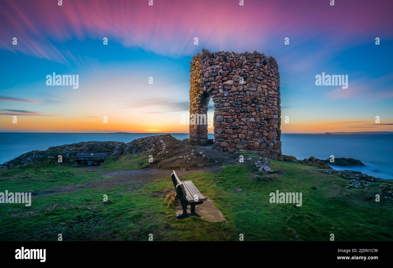 Dawn at Lady's Tower on the outskirts of Elie in the county of Fife, Scotland, Great Britain Stock Photo