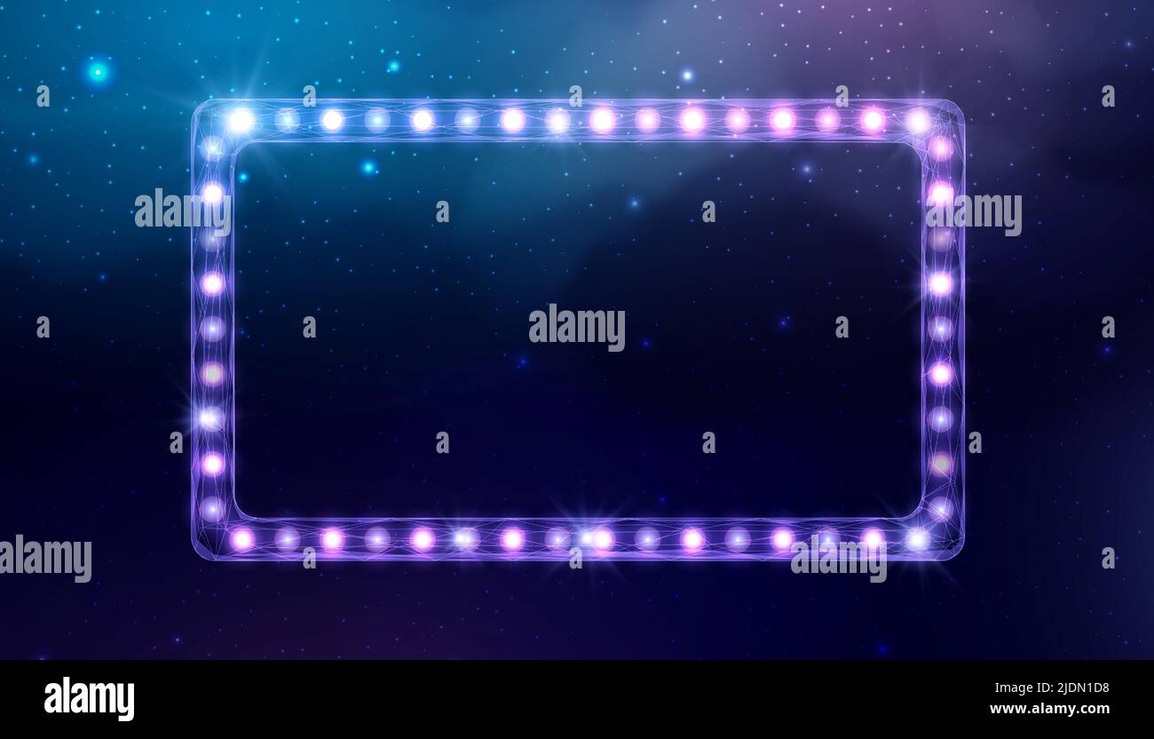 Wireframe light billboard, low poly style. Abstract modern 3d vector illustration on dark blue background. Stock Vector