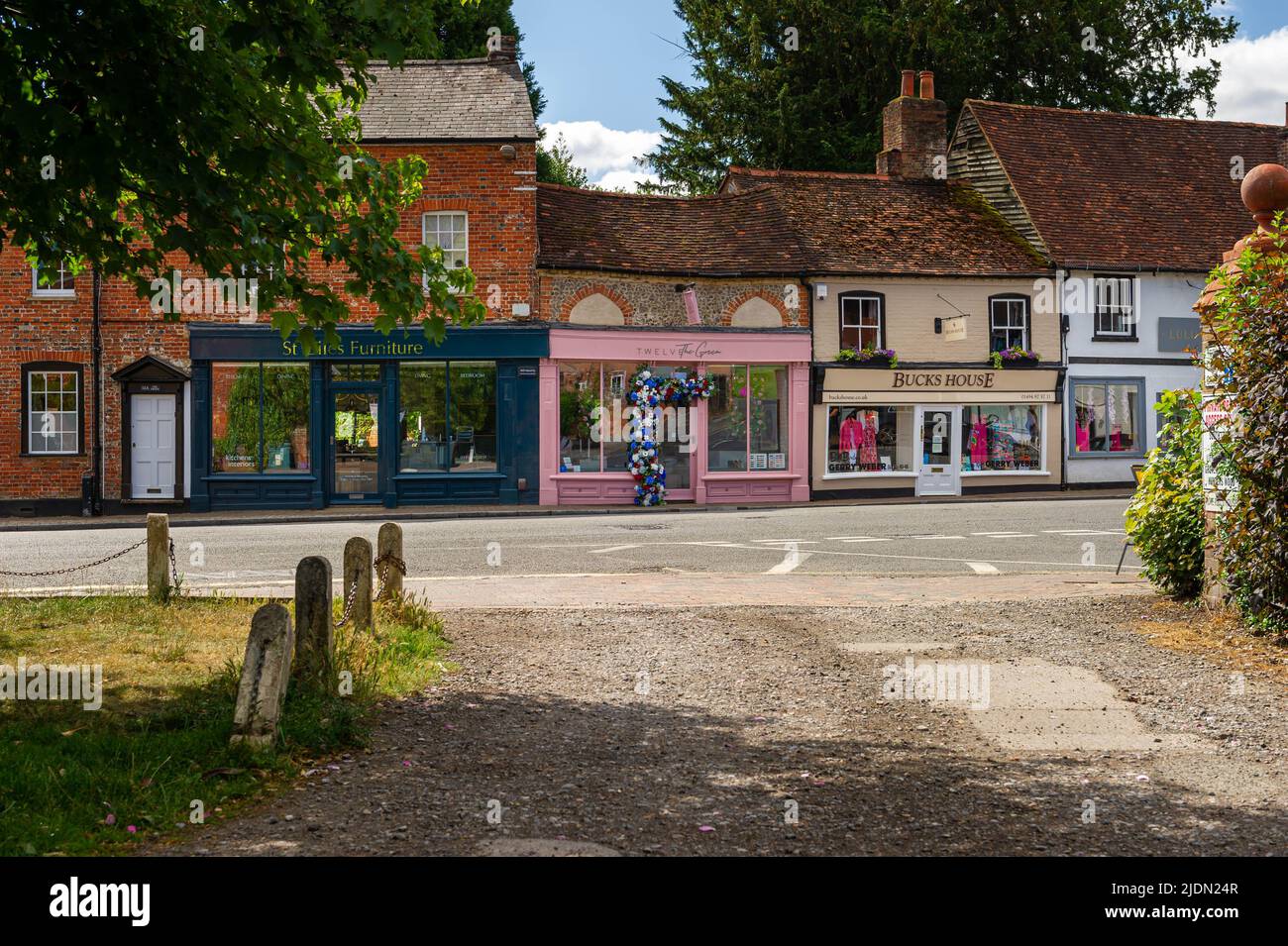 Shops on the High Street at Chalfont St Giles, Buckinghamshire, England Stock Photo