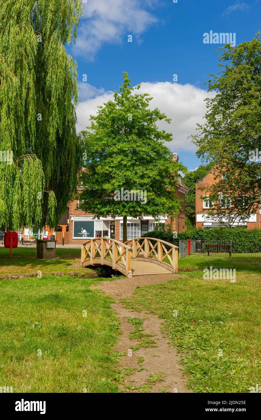 Wooden Bridge over the River Misbourne at Chalfont St Giles, Buckinghamshire, England Stock Photo