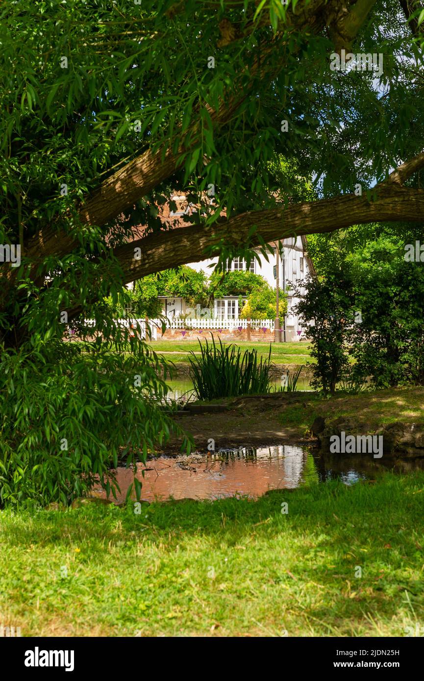 The River Misbourne feeding the duck pond at Chalfont St Giles, Buckinghamshire, England Stock Photo