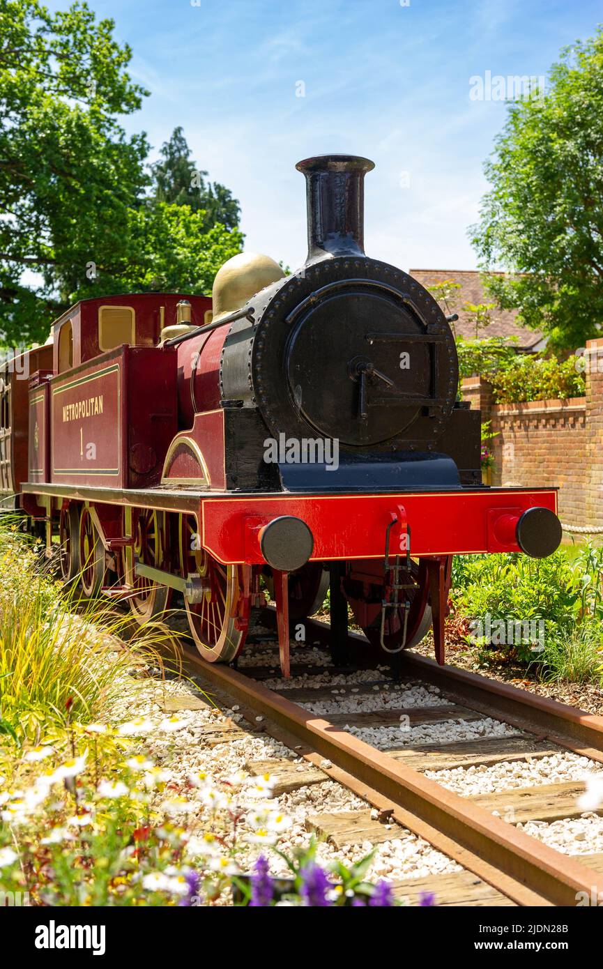 Replica of the Metropolitan No1 Steam Locomotive in Amersham, Buckinghamshire, England Stock Photo