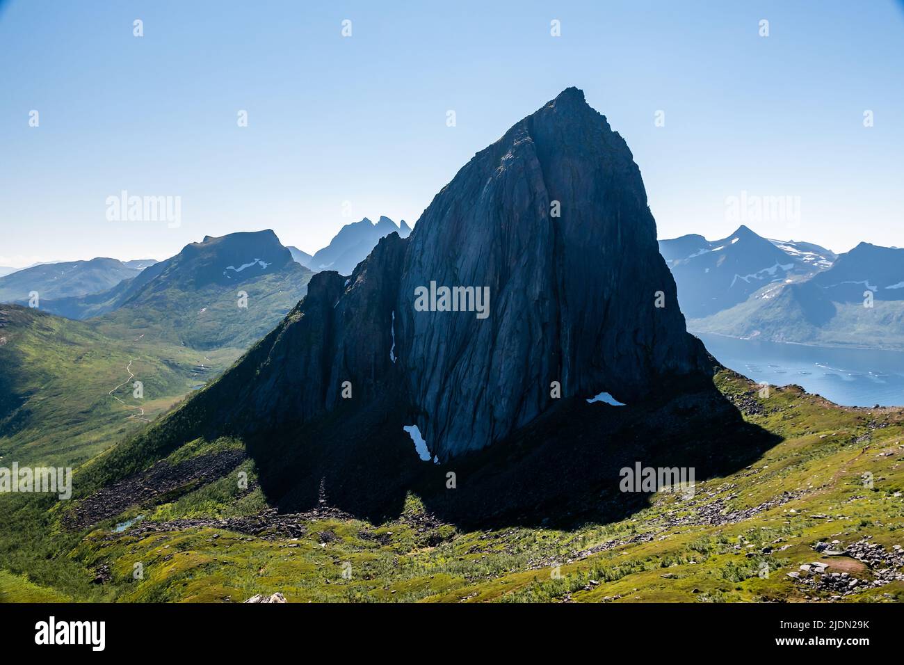 Segla mountain top from Senja, Norway. Sunny day in summer. Stock Photo
