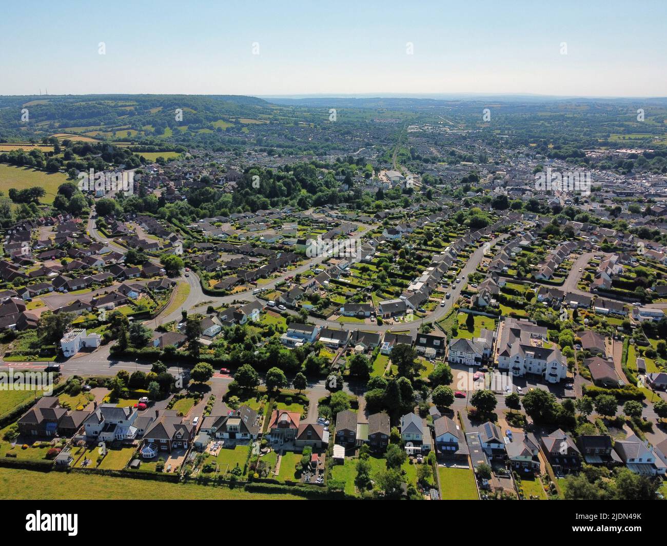 Honiton, Devon, UK.  22nd June 2022.  General view from the air of Honiton in Devon ahead of tomorrows parliamentary election for the Tiverton and Honiton constituency.  Picture Credit: Graham Hunt/Alamy Live News Stock Photo