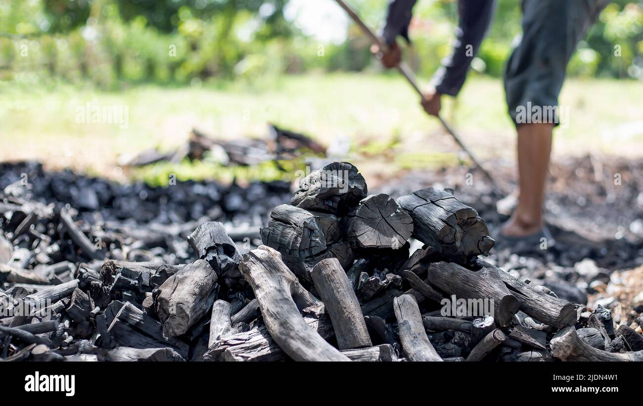 Farmers burn charcoal from wood cut off from the farm Stock Photo Alamy