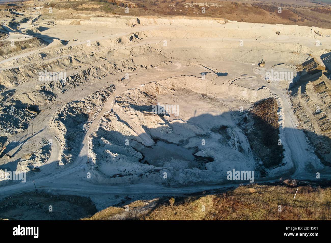 Aerial view of open pit mine of sandstone materials for construction ...