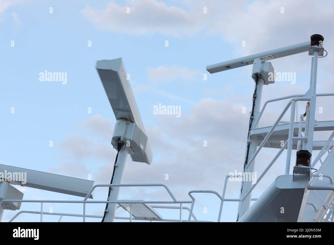 Navigation and radar equipment and antenna on the mast of cruise ship