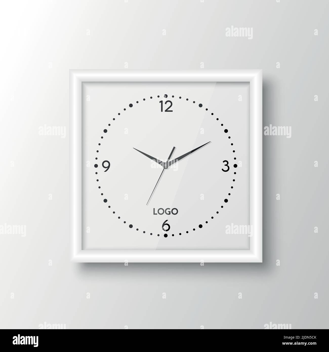Vector 3d Realistic Square White Wall Office Clock Design Template
