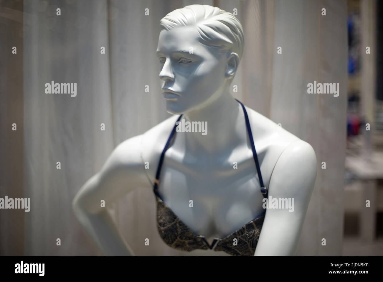 Women's mannequin in clothing store. Plastic figure of woman. Store details. Demonstration of clothes. Style and fashion on mannequin. Stock Photo