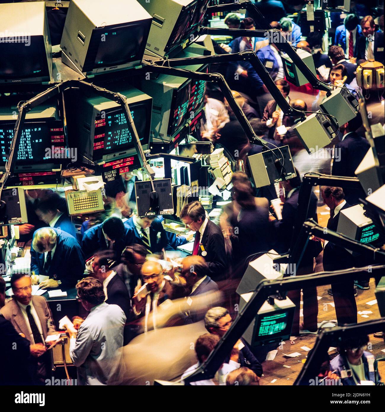 New York 1980s, NYSE, Stock Exchange interior, trading floor overview, financial district, Manhattan, New York City, NY, NYC, USA, Stock Photo