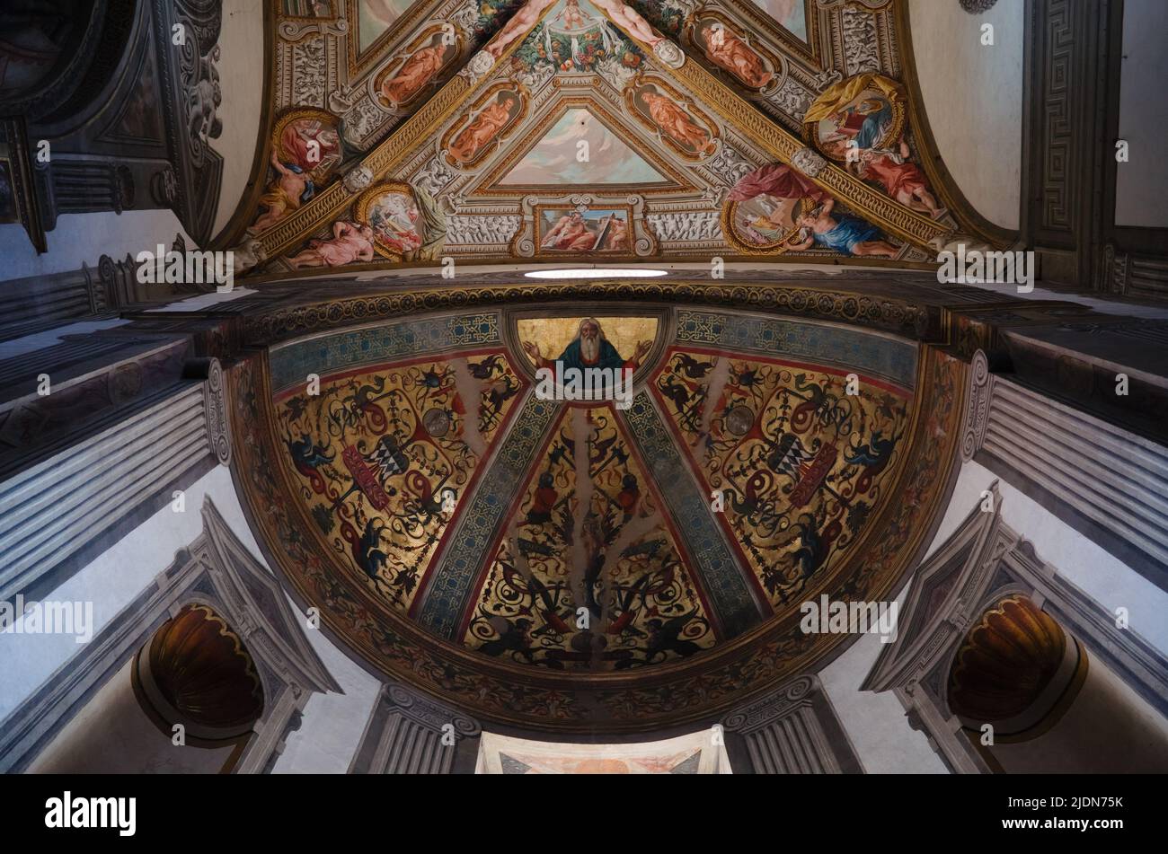 Parma, Italy - May, 2022: Frescoes in Parma Cathedral called Cattedrale di Santa Maria Assunta. Renaissance fresco on ceiling of Cathedral of Parma Stock Photo