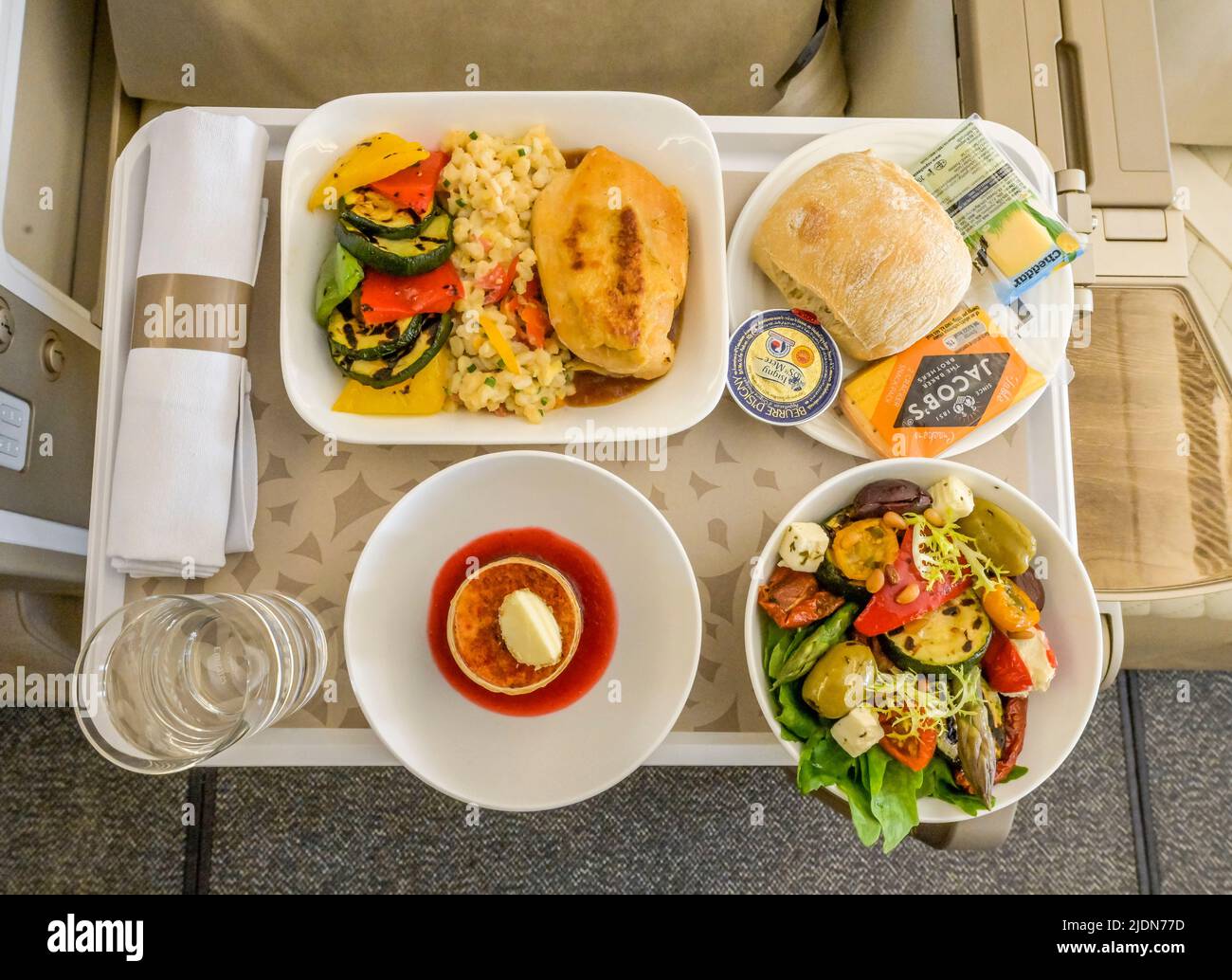 Premium Economy Class, Essen, Airbus A380, Emirates Airline, 22.06.2005. ILA Internationale Luft- und Raumfahrtausstellung Berlin, Schönefeld, Branden Stock Photo