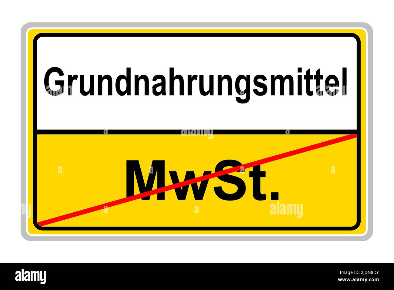 German yellow sign value-added tax MWST and staple foods isolated on white background Stock Photo