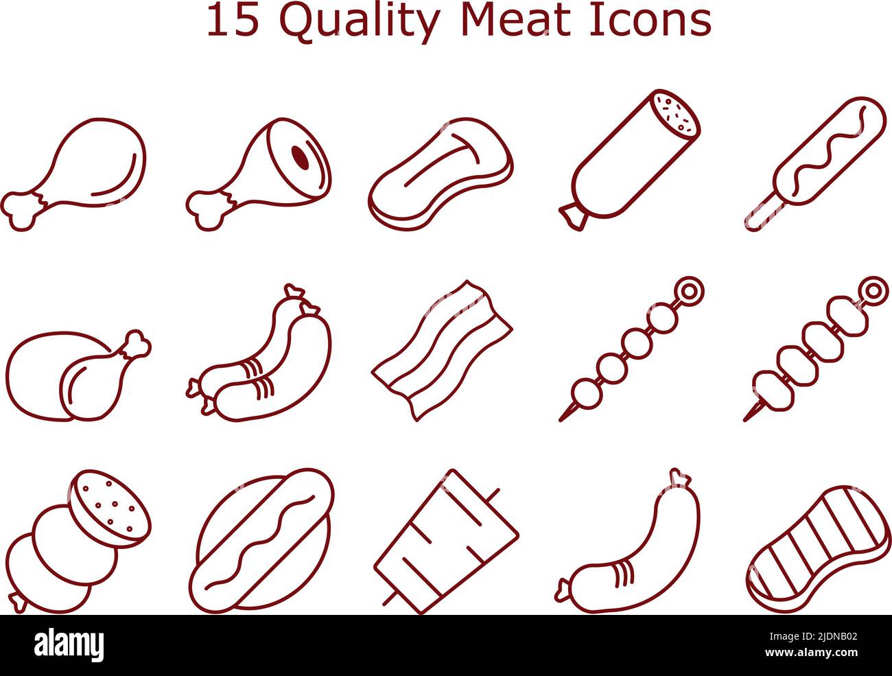 Meat and sausage related line icon set. Steak and Barbecue vector outline icons. Stock Vector