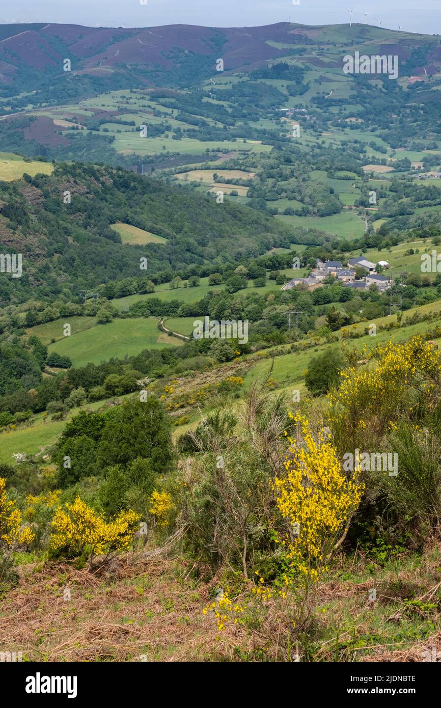 Spain, Galicia. Landscape along  the Trail between O Cebreiro and Triacastela. Stock Photo