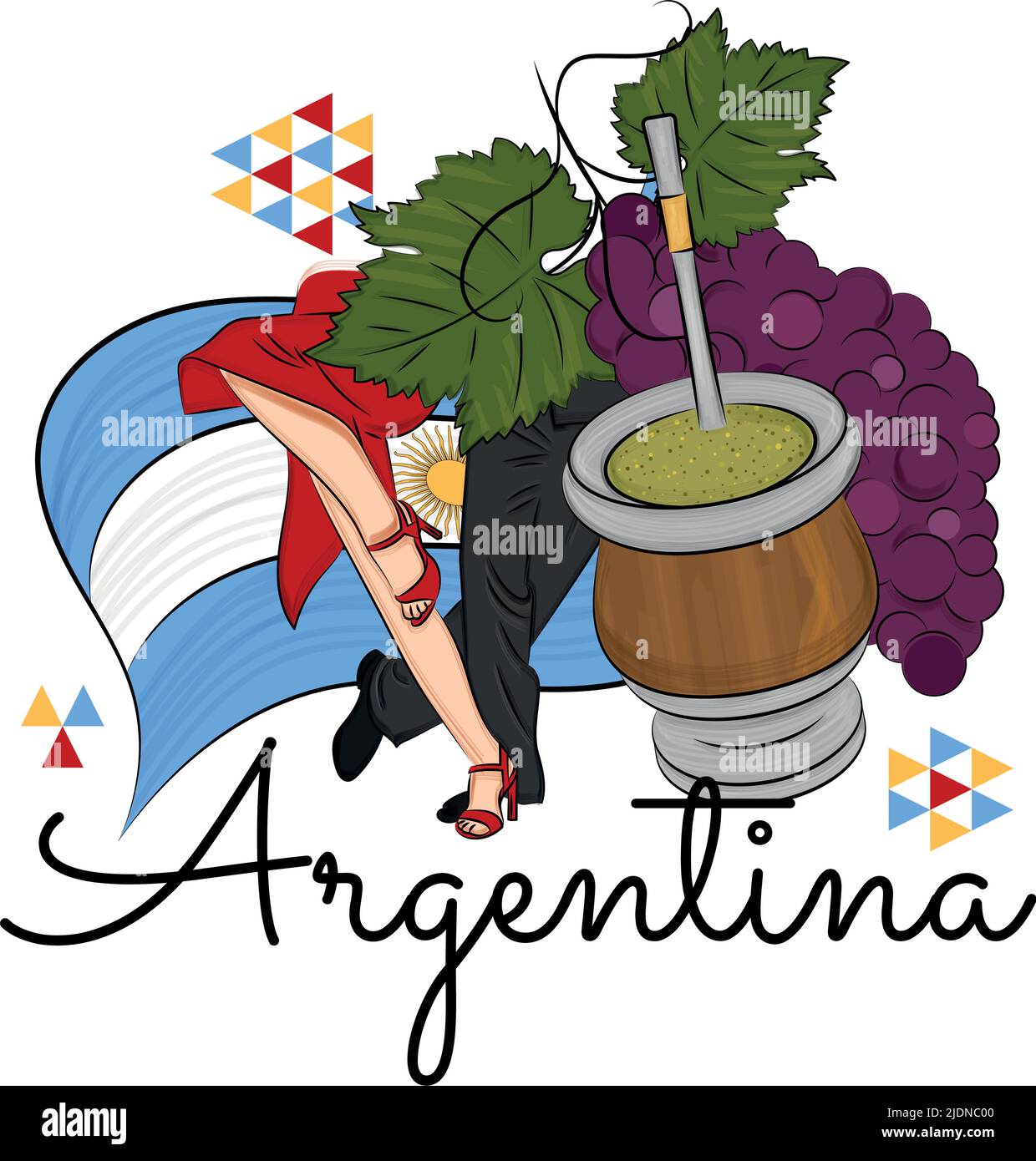 Colored argentina travel promotion with tango dancers and mate drink ...