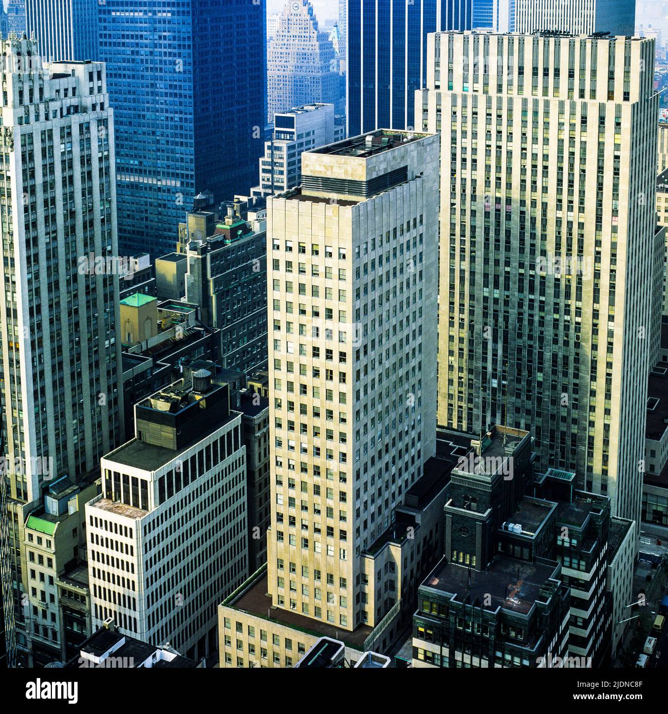New York 1980s, midtown skyscrapers around Rockefeller Center, Manhattan midtown, New York City, NYC, NY, USA, Stock Photo