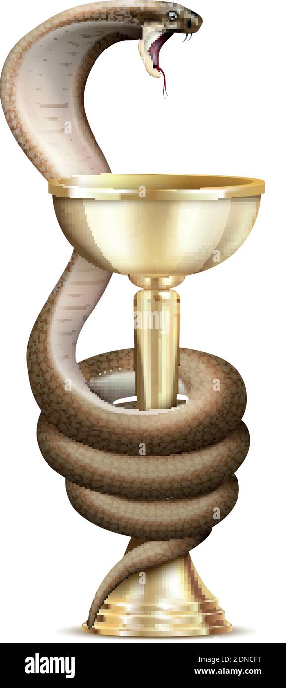 Medicine snake and bowl realistic composition with isolated image of