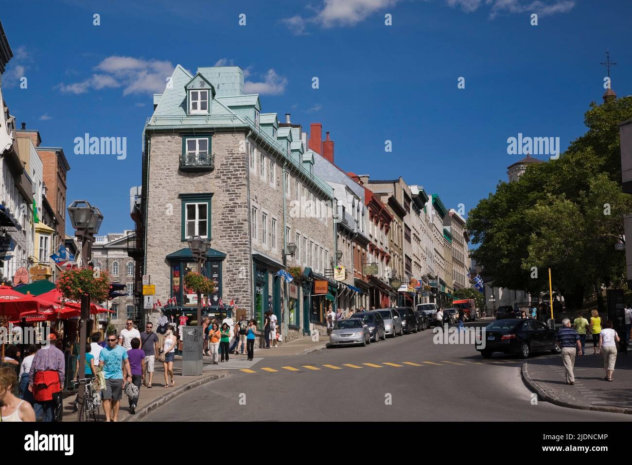 Tourists and souvenir shops on Cote de la Fabrique in the Upper Town area of Old Quebec City