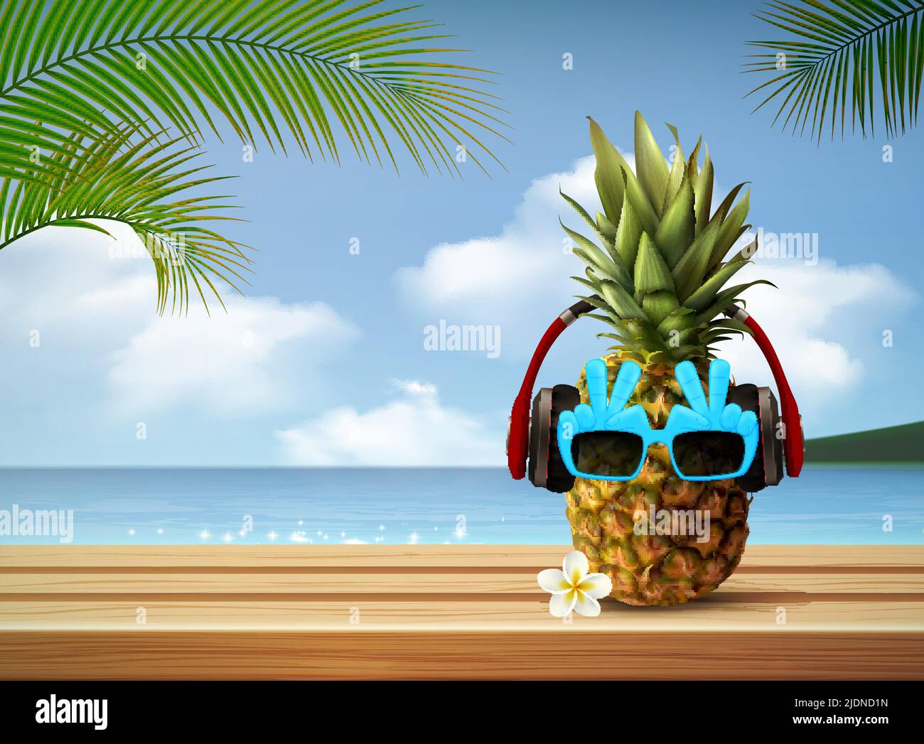 Sunglasses realistic summer composition with tropical landscape