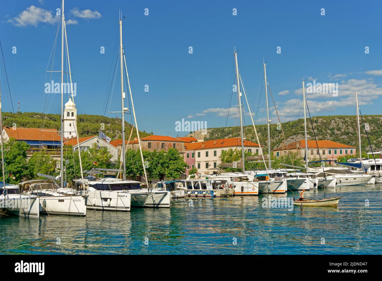 Yacht marina at Skradin near the Krka waterfalls and Krka National Park, near Sibenik in Croatia. Stock Photo