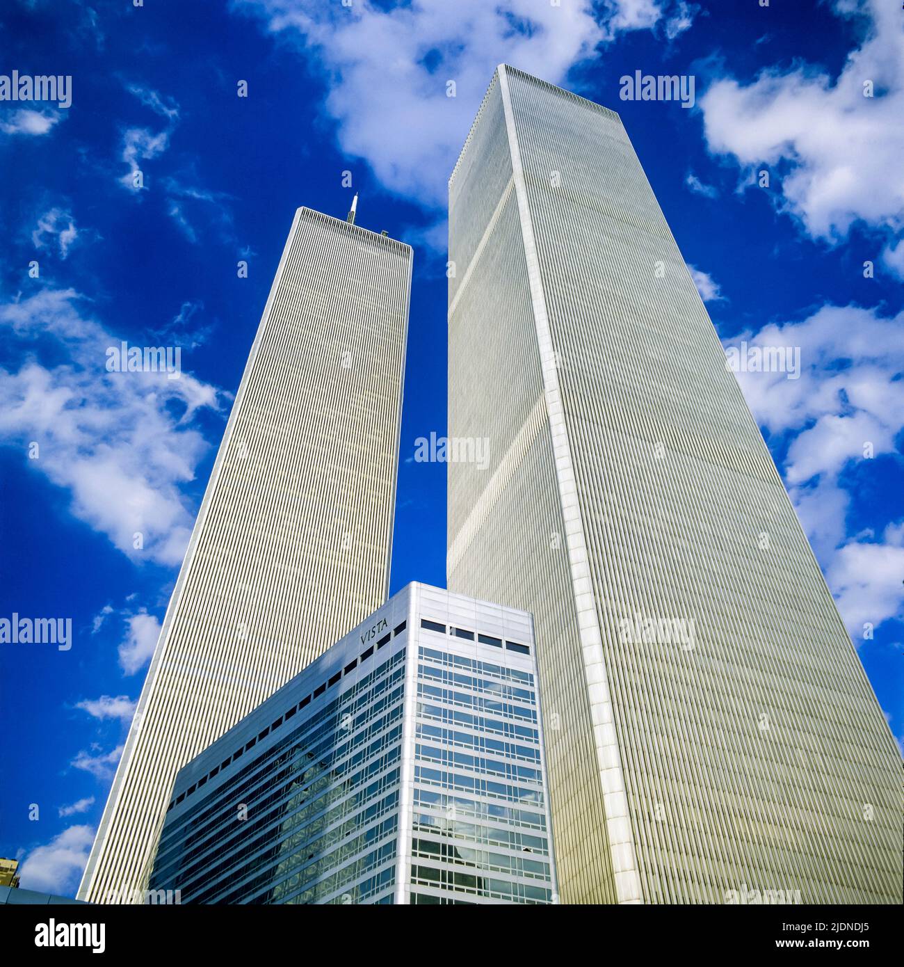 New York 1980s, WTC World Trade Center twin towers, Vista hotel,  building, financial district, lower Manhattan, New York City, NYC, NY, USA, Stock Photo