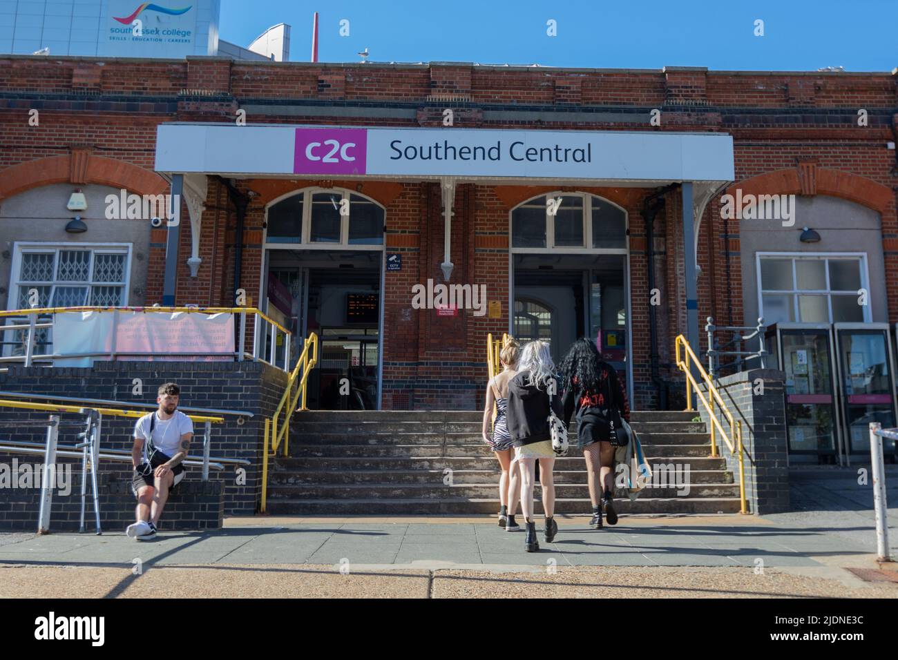 Southend on Sea, UK. 22nd June, 2022. Southend Central station, part of Essex Thameside line and owned by Trenitalia c2c Ltd. Following a ballot for members of the National Union of Rail, Maritime, and Transport worker’s (RMT) the station will now be closed for second of three 24-hour strikes across the UK rail network. Penelope Barritt/Alamy Live News Stock Photo