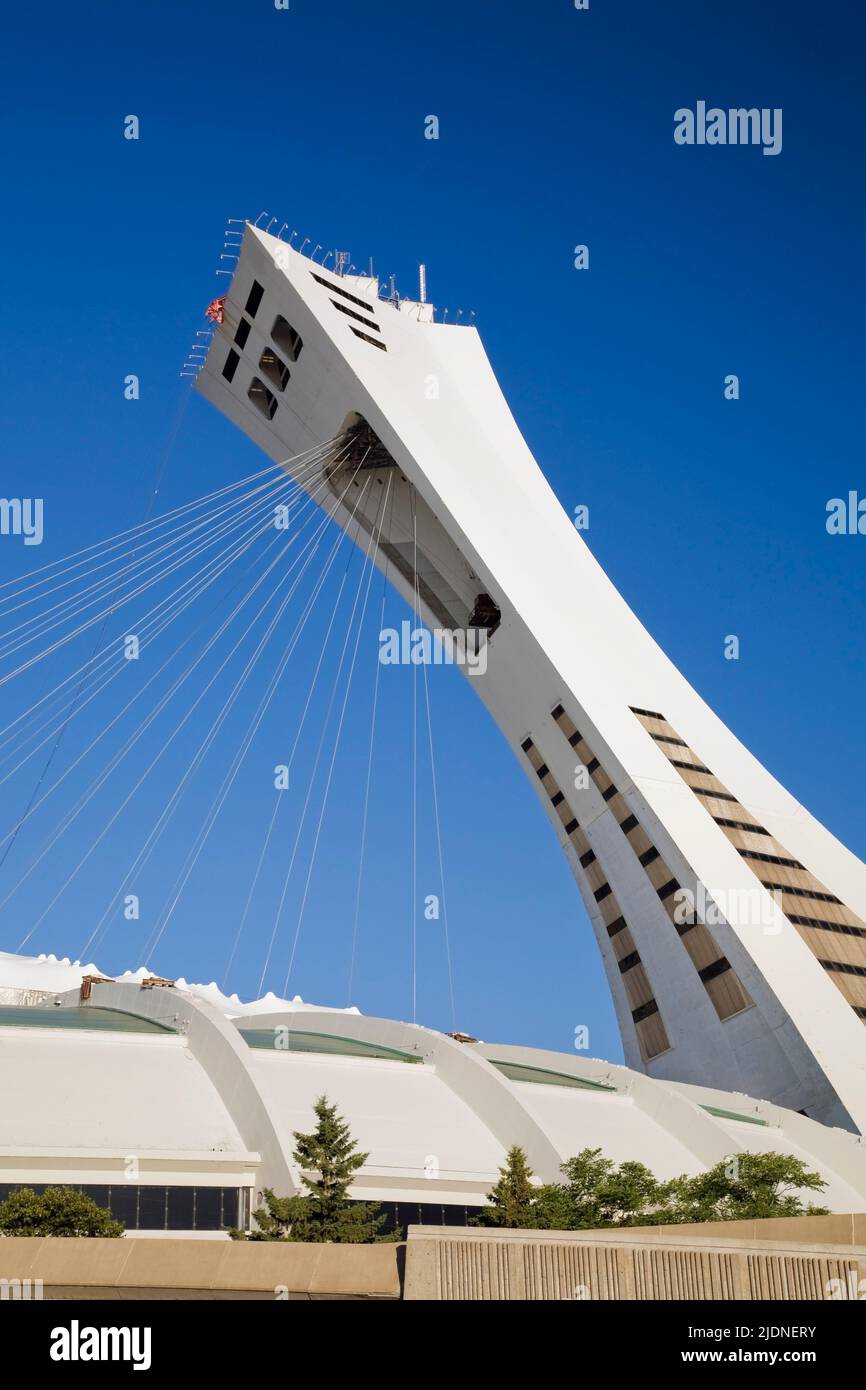 The Montreal Tower at the Olympic Stadium park in summer, Montreal, Quebec, Canada. Stock Photo