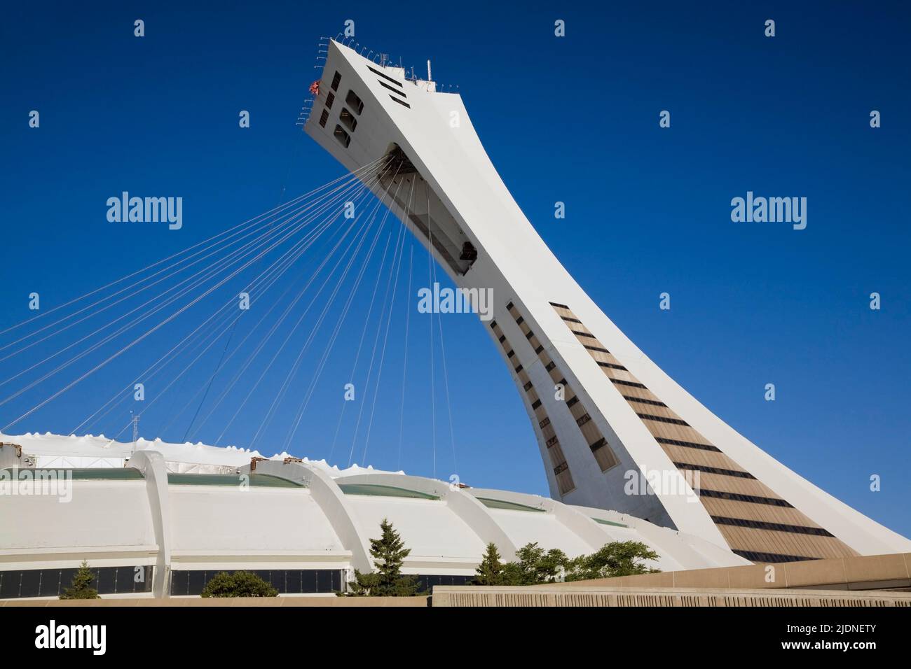 The Montreal Tower at the Olympic Stadium park in summer, Montreal, Quebec, Canada. Stock Photo