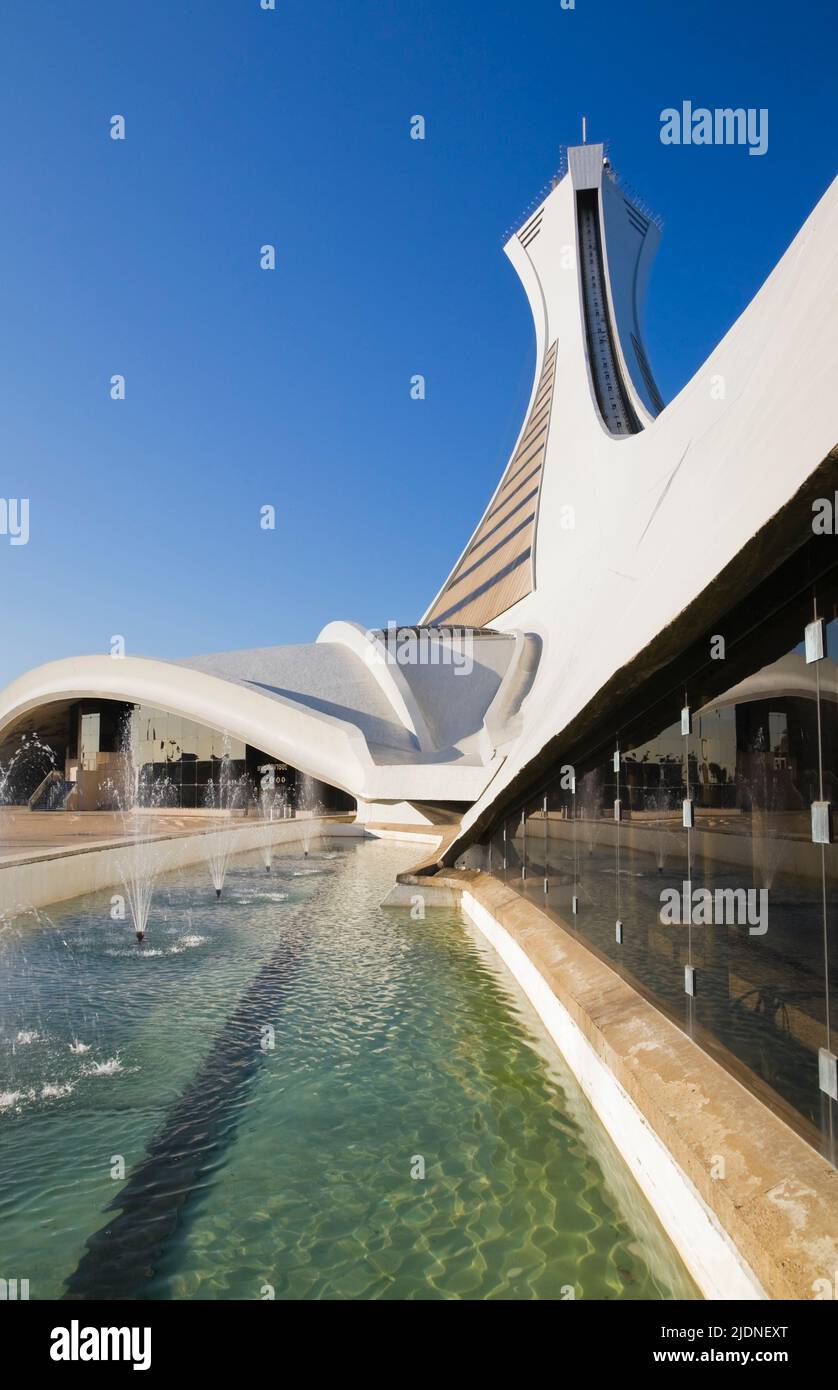 The Montreal Tower and Biodome at the Olympic Stadium park, Montreal, Quebec, Canada. Stock Photo