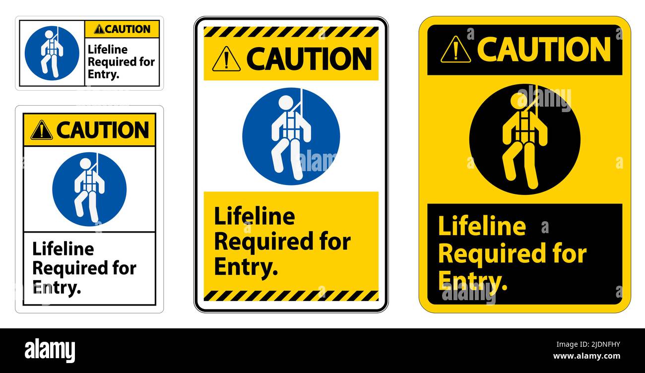 Warning Confined Space Sign Lifeline Required For Entry Stock Vector