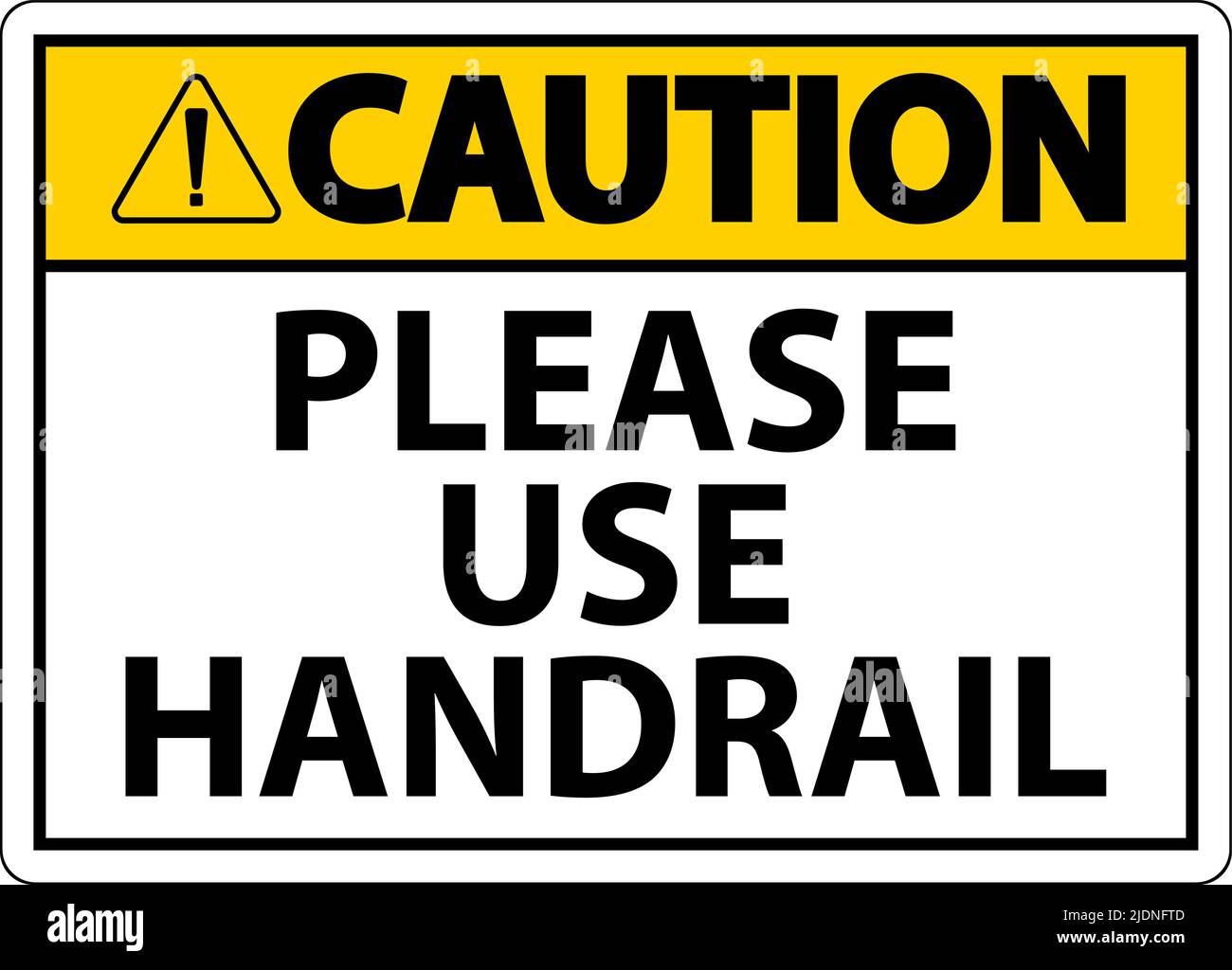 Caution Please Use Handrail Sign On White Background Stock Vector